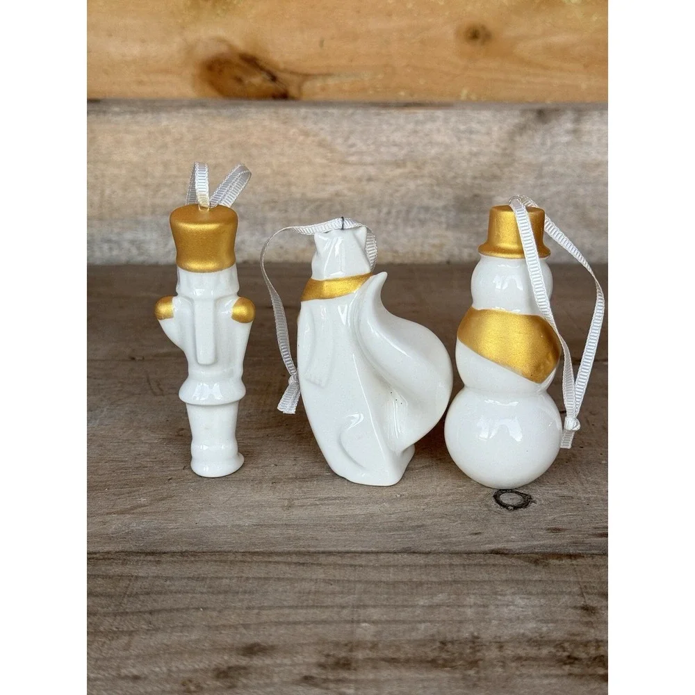 Vintage STARBUCKS Christmas Tree Ornaments Set Fox,Snowman, Nutcracker Porcelain